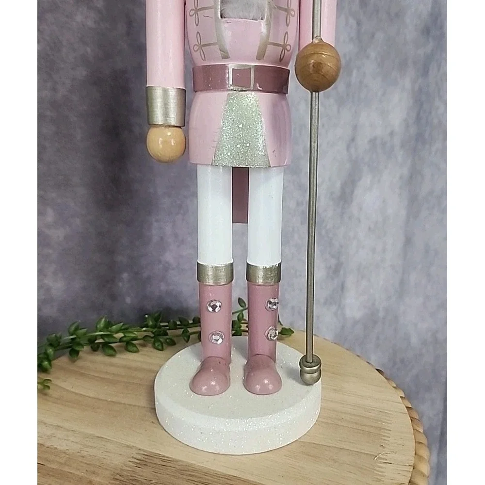 Pink White Guard Soldier Nutcracker Glitter‎ Wooden 14